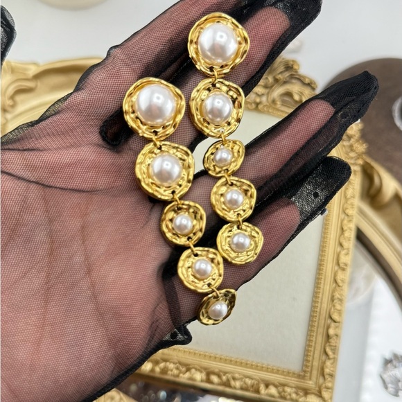 Gold Drop Earrings with Imitation Pearls – Stainless Steel, Real Gold Plated - Picture 17 of 17